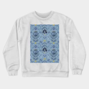 Damask Pattern of Folk Flowers on Deep Blue Crewneck Sweatshirt